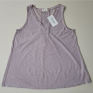 The Nines Women's Pink Grey Stripe Smocked Back Swing Tank Top
